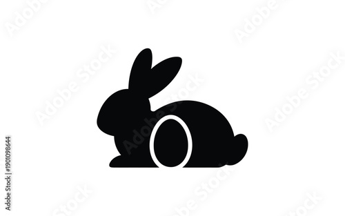 Black silhouette rabbit sitting with egg easter symbol simple graphic design element on white background