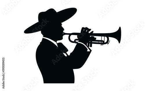 Man in cowboy hat playing trumpet black silhouette musical performance jazz musician music icon