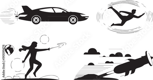 Car Driving on Road Minimal Black and White Illustration