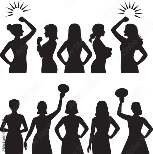Women Empowerment and Celebration Silhouette Group Illustration