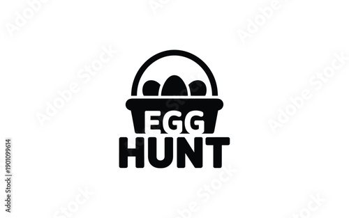 Easter egg hunt logo with basket and eggs on white background