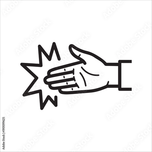 A hand with a starburst effect in a black and white illustration
