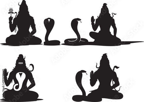 Traditional Mythical Dance Silhouette Illustration on White Background