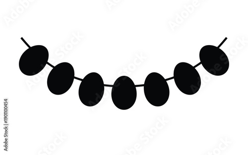 Black beads on a string isolated on white background simple jewelry concept with oval shapes