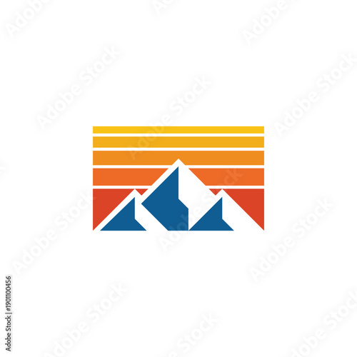 Free Download Geometric Mountain Landscape Icon with Retro Sunset Stripes for Outdoor Adventures and Nature Exploration - GFXLoad