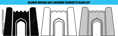 Islamic mosque gate archway silhouette black and white