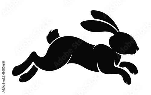 Black silhouette of a rabbit running fast on white background dynamic motion speed concept
