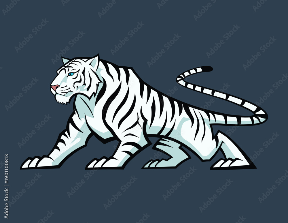 Obraz premium White tiger vector illustration on dark background