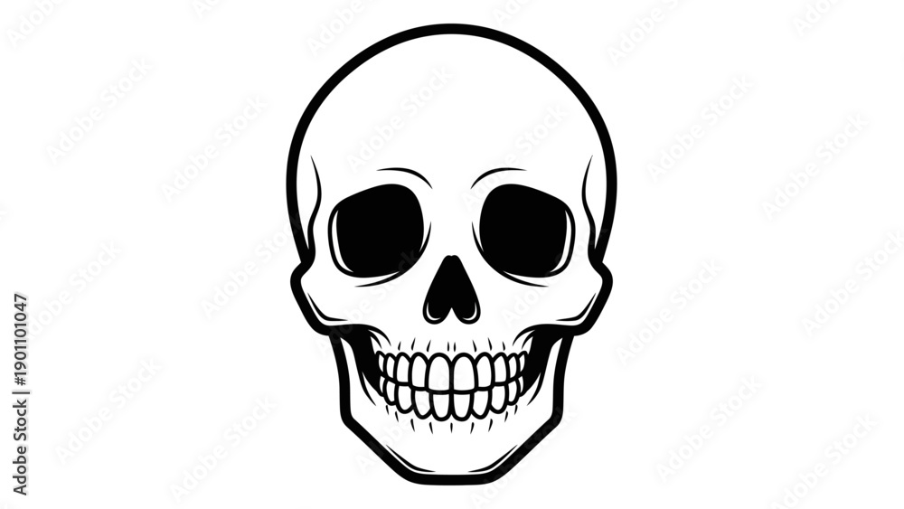 Obraz premium Black and White Skull Icon, Human Head Skeleton Symbol, Halloween Graphic