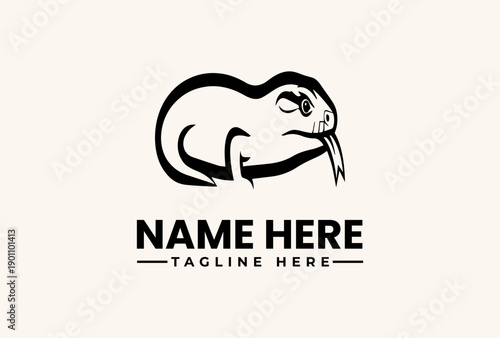 A simple black and white illustration of a seal with a customizable name and tagline on a clean background, featuring a logo and pictogram design.