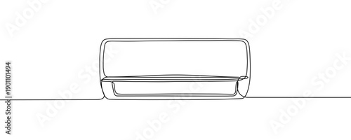 Air conditioner in one line art style. Split system indoor unit drawing with editable black stroke on white background. Vector illustration.