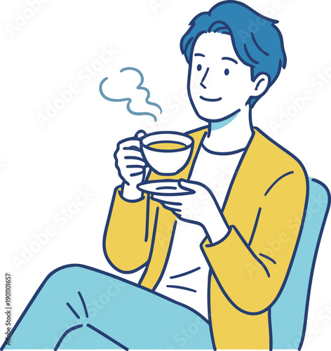 休憩中にホットドリンクを楽しむ男性のリラックスタイムベクターイラスト