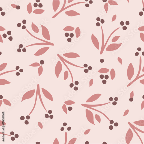 Hand-drawn tossed floral buds seamless vector pattern background. Simple scattered tonal pink flowers on a subtly textured backdrop. Modern simple botanical style for baby girl , baby shower