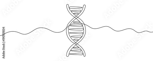 DNA helix in line art style. Minimalist drawing of a genetic code made in a continuous line. Vector illustration.