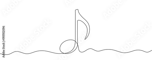 Musical note in line art style. Minimalist drawing of an eighth note made in a continuous line. Vector illustration.