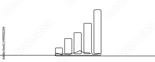 Growth bar chart in line art style. Minimalist drawing of a bar graph demonstrating success or progress, made in a continuous line. Vector illustration.