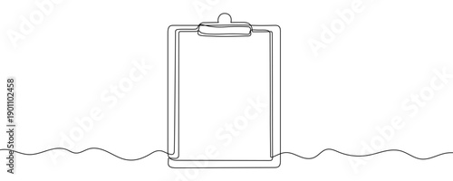 Clipboard in line art style. Minimalist drawing of office stationery for papers, made in a single continuous line. Vector illustration.