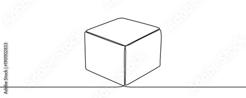 Cube in line art style. Minimalist drawing of a geometric shape made in a single continuous line. Vector illustration symbolizing stability, structure, or a logistics object.