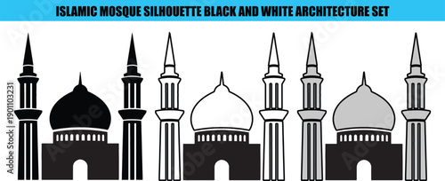 Islamic mosque silhouettes black and white architecture
