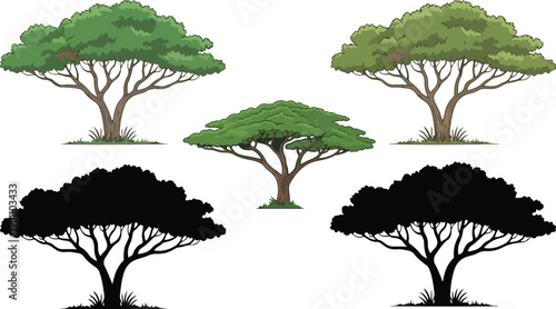Japanese Bonsai Tree Line Manual Design Collection  Stylized Nature Art
