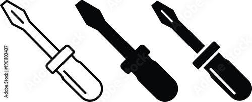 Phillips Head Screwdriver Manual Hand Tool for Construction Repair Maintenance DIY Home Improvement Hardware Vector Silhouette and Pictogram Icon Set.eps