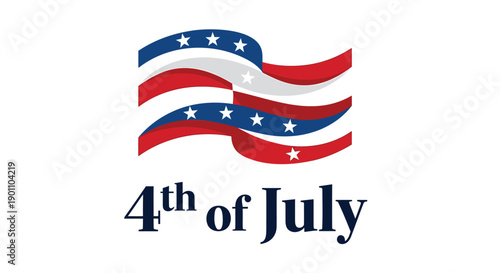 4th of July patriotic banner with waving American flag, vector illustration for Independence Day celebration or USA holiday decoration, Isolated on transparent background, png