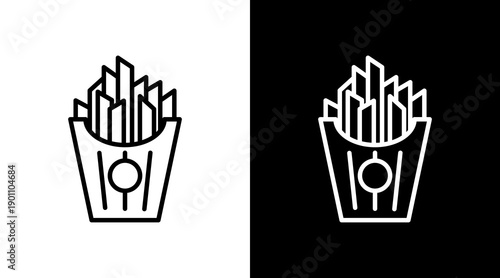 French Fries White Icon Set Design