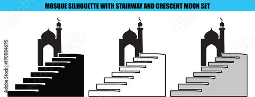 Mosque Silhouette Stairway Crescent Moon