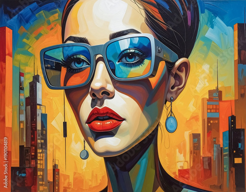 Portrait futuriste urbain en couleurs vives – style pop art 