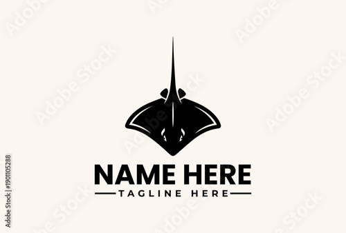 Quadro em tela A stylized black stingray logo with a placeholder name and tagline on a light beige background, featuring a vector illustration design