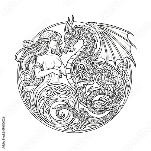 Celtic Woman and Dragon Circle Design