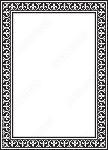 Vector black monochrome square stencil classic byzantine ornament. Rectangle, border, Ancient Greece, Eastern Roman Empire frame. Decoration of the Russian Orthodox Church
