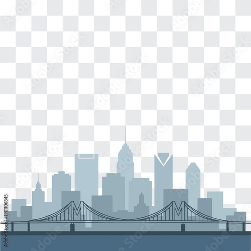 Memphis City Skyline Silhouette with Mississippi River and Bridge