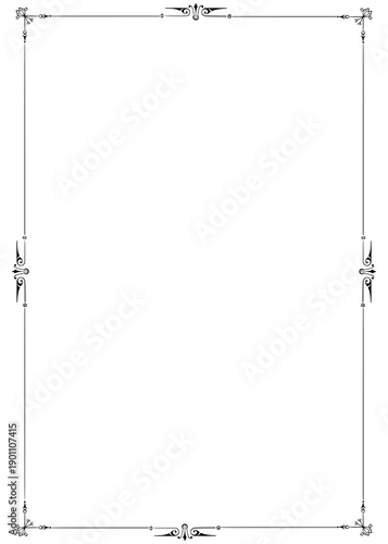 Hand Drawn Minimal Ornamental Page Frame, Black and White Decorative Calligraphy Line Art Border