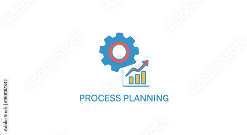 Vector process planning icon with gear, graph, and bar chart, for business or marketing material, isolated on transparent background, png