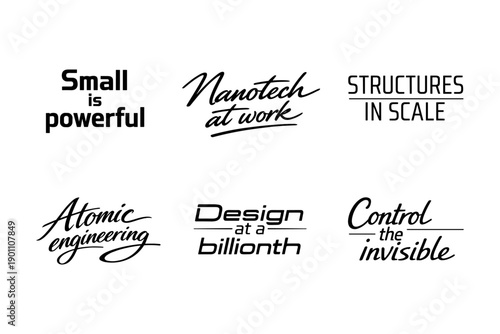 Innovative typography designs highlighting nanotechnology and engineering concepts