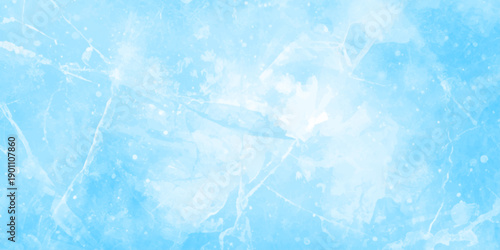 Abstract grunge watercolor background in soft light blue and pale cyan tones, with irregular splashes, ink blots. blue marble texture. blue ice on watercolor and snow.