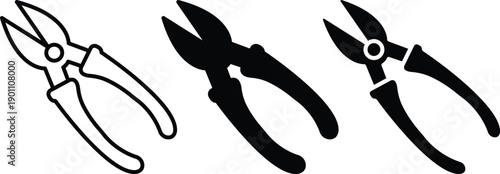 Professional Garden Bypass Pruning Shears Hand Tool For Trimming Plants Vector Silhouette and Pictogram Icon Set.eps