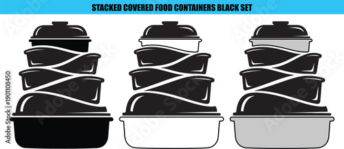 Stacked black covered food containers