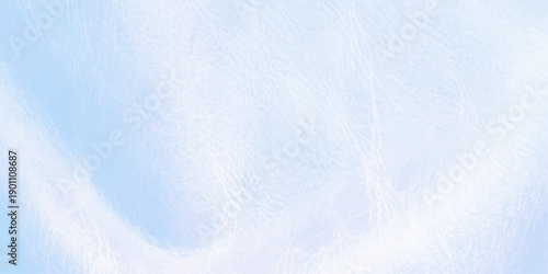 Clean abstract blue watercolor background with a white snowy texture and frozen frost patterns on a cold winter paper surface