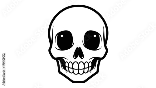 Cute Cartoon Skull with Big Eyes, Black and White, Vector Art