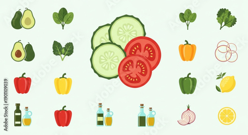 Assorted Fresh Vegetables and Ingredients for Healthy Eating.