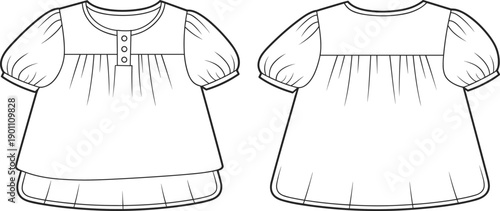 Two short sleeved blouses front and back view line short sleeves clothing line front view