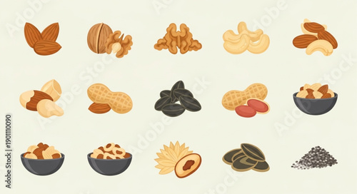 Assortment of Healthy Nuts and Dried Fruits Collection.