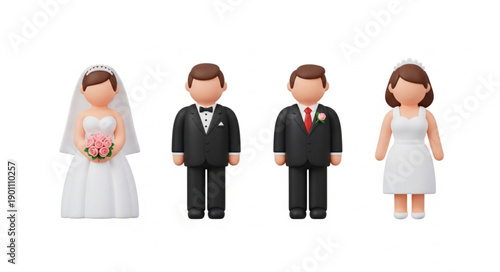 Bride and Groom Wedding Couple Figures with Groomsmen.