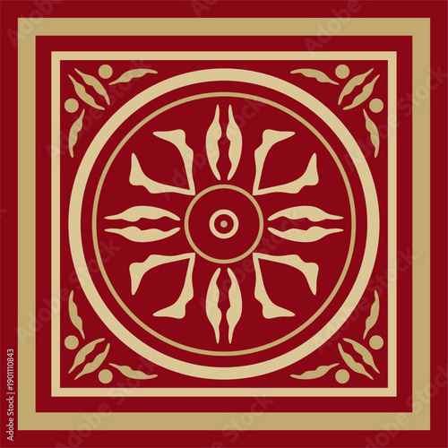 Vector gold and red ancient Roman ornament elements. Classic European parts of patterns. Lili and Krovns
