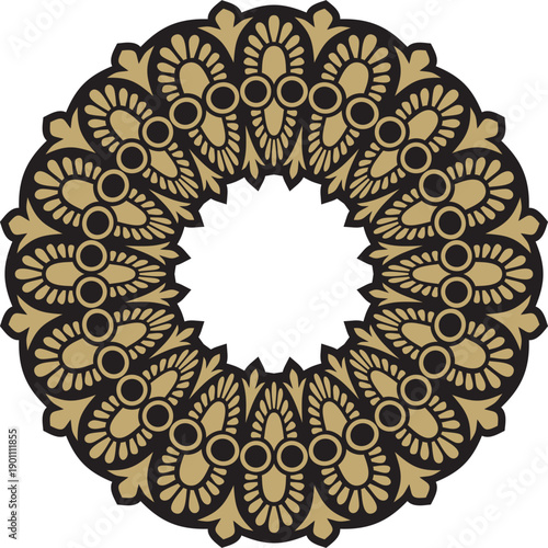 Classic Greek black and gold round ornament. Vector pattern, circle of ancient Hellenes. European border - ring.
