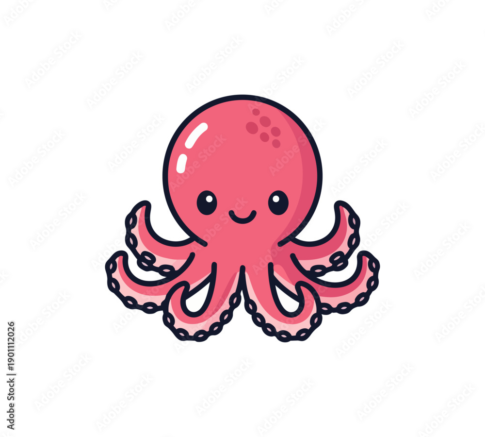 Fototapeta premium Cartoon octopus illustration against black background