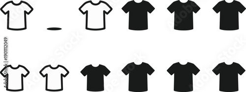 Set of t shirt icons in outline and solid styles, clothing apparel symbols, fashion design elements isolated on white background