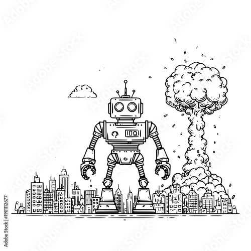 Robot Destroying City with Explosion